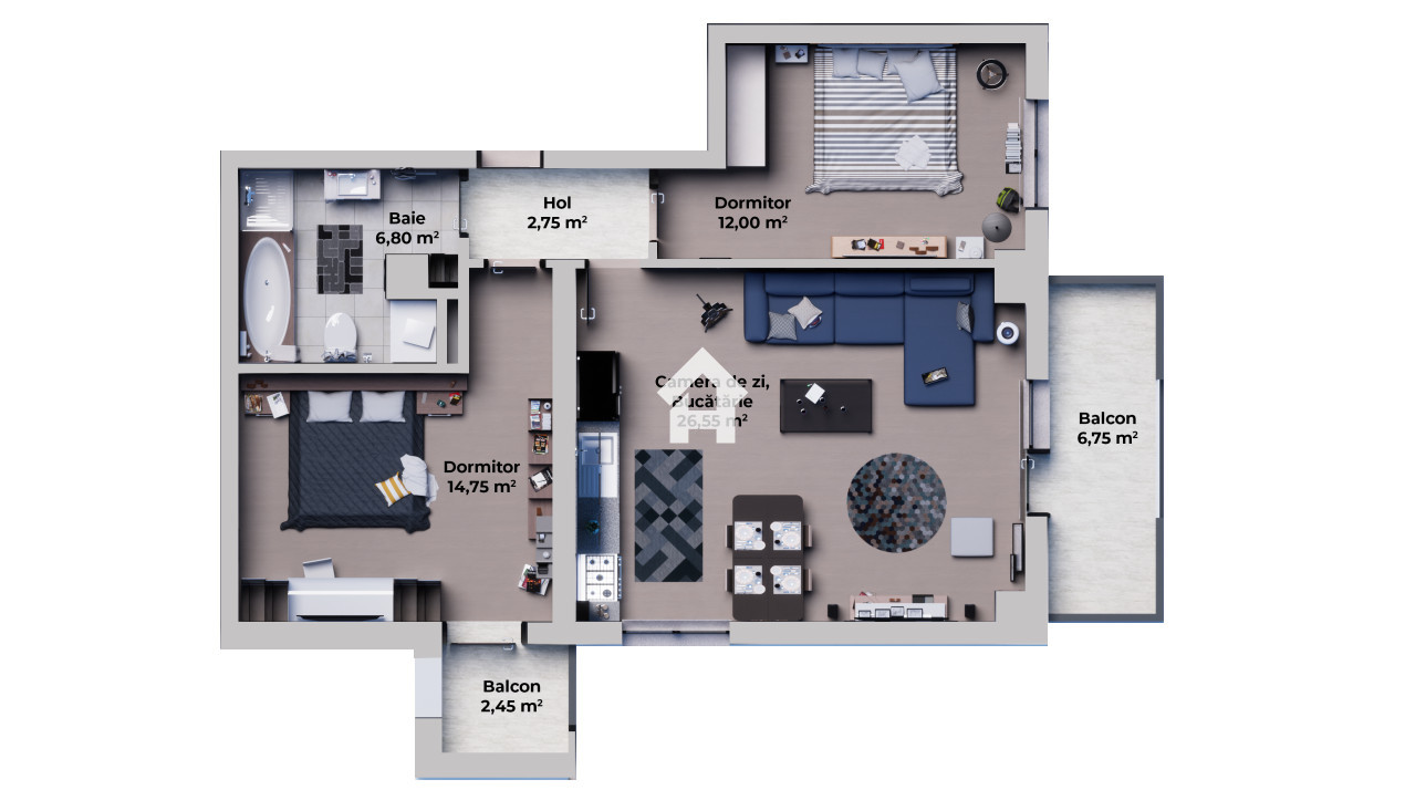 Apartament 3 camere la cheie – parter - 62.85 mpu - Calea Surii Mici